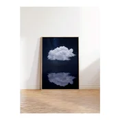 WallXpert uramljena slika 115203, beli oblak i njegov odraz pod nocnim nebom, 50 x 70 cm, ram u boji prirodnog drveta