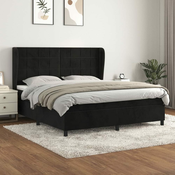 Greatstore Box spring postelja z vzmetnico črna 180x200 cm žamet