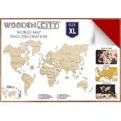 Wooden city Leseni zemljevid sveta velikosti XL (120x80cm), rdeč