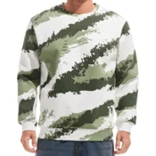 Nikcorp Moška polarna bluza Crewneck ogrevana moro kamuflaža bela zelena XL, z debelim flisom, mehka in topla, bombaž poliester 75% 25% za jesen zimo zgodnjo pomlad, za outdoor delo in vsakodnevno nošenje