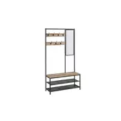 Songmics Obešalnik s kljuko ogledalom in klopjo 35x98x180 cm rjav