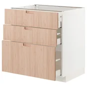 METOD / MAXIMERA Podni ormaric s 3 fioke, bela/Fröjered svetli bambus, 80x60 cm