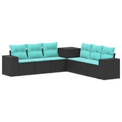 Set sofe 7 pcs Crna i Plava Poli Rattan i celik