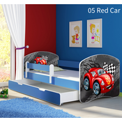 Djecji krevet ACMA s motivom, bocna plava + ladica 140x70 cm - 05 Red Car