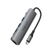 Acefast J18 USB-C Hub 6-v-1, HDMI 4K 60Hz, PD 90W, čitalnik kartic, siva