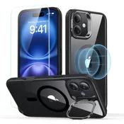 ESR KLASIČNO HIBRIDNO STOJALO HALOLOCK MAGSAFE IN KALJENO STEKLO ZA IPHONE 16 PLUS, PROZORNO/ČRNO