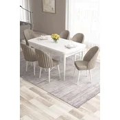 Hanah Home Set Trpezarijski sto i 6 stolica Roz, Bež-beli