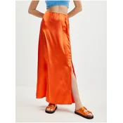 Orange ladies satin maxi skirt VILA Ella - Ladies