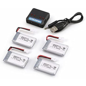 Komplet 4 polnilne baterije Lipo 3,7 V 500 mAh + polnilec od 1 do 4 | Združljivo Syma, Cheerson, Wltoys