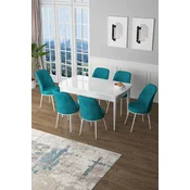 Hanah Home Set Trpezarijski sto i 6 stolica Zen, Tirkizno-beli