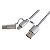 iGET G2V1 USB kabel 2u1, 1m, srebrni, microUSB i USB-C, prošireni terminali