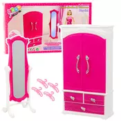 slomart LEAN TOYS Set roza pohištva za punčke: omara, ogledalo, obešalniki