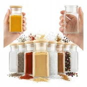 shumee 12x stekleni kozarec 150 ml za začimbe, zelišča, darilo, DIY leseni zamašek
