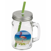 MASONSKI KOZAREC S POKROVOM IN SLAMICO, 450 ML, FLAMINGO