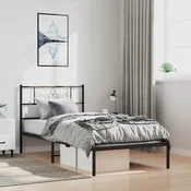 vidaXL Kovinski posteljni okvir z vzglavjem črn 100x200 cm