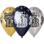 GoDan Premium baloni Happy Birthday 18, kovinski, 12