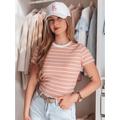 T-shirt damskie basic w paski LINESS różowy Dstreet