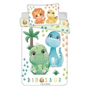 Pamucna posteljina za djecji krevetic DINO BEBE bijele boje Dimenzije posteljine: 40 x 60 cm | 100 x 135 cm