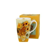Kvadratna skodelica s sončnicami, porcelanasta, večbarvna
