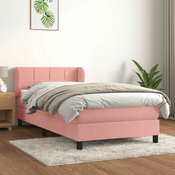 Greatstore Box spring postelja z vzmetnico roza 90x190 cm žamet