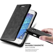 Cadorabo Cadorabo Ohišje, združljivo z Samsung Galaxy J1 2015 v nočna črna - Zaščitni ovitek z magnetnim zapiranjem, stoječo funkcijo in režo za kartice, (20549500)