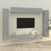 8-dijelni set TV ormarica sivog sonome konstruirano drvo