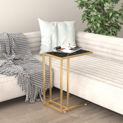vidaXL Računalniška stranska mizica črn marmor 50x35x65 cm steklo