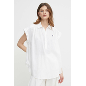 Lanena bluza Polo Ralph Lauren bela barva, 211935131