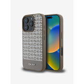 DKNY PU Leather Repeat Pattern Bottom Stripe MagSafe Zadní Kryt pro iPhone 16 Pro Max Brown Ovitek za telefon Vijolična