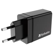 POLNILEC ZA MOBILNE NAPRAVE STENSKI 1XUSB-C/PD 20W/1XUSB-A QC 3.0/2XUSB-A 10W VERBATIM 49700 ČRN