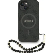 Guess PU Leather 4G barvni obroč trak MagSafe zadnji ovitek za iPhone 13 črn