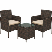 Songmics Vrtni garnitura sedežna garnitura z mizo in 2 stola 565x545x815 cm rjava