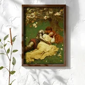 WallXpert uramljena MDF slika NAL106-70, vitez u oklopu i devojka u žutoj haljini pod rascvetalim drvetom, 50 x 70 cm
