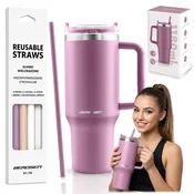 Vakuumski termo lonček s kompletom slamic 1180 ml Berdsen rožnat