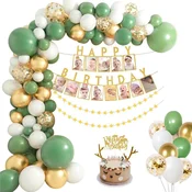 Nikcorp Komplet rojstnodnevnih dekoracij z baloni Džungla Safari | Zeleno-zlati set za zabavo, prvi rojstni dan, baby shower