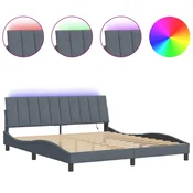 Vidaxl Posteljni okvir z LED brez vzmetnice Hanko temno siv 180x200 cm žamet