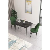 Hanah Home trpezarijski set Nil, sto i 2 stolice, ploca u dekoru crnog mermera, kaki zelena tkanina Babyface