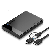 POKLOPAC VANJSKOG DISKA UGREEN US221 SATA EXTERNAL DRIVE ENCLOSURE HDD 2,5, USB 3.0 + USB-C TO MICRO USB 3.0 (BLACK)