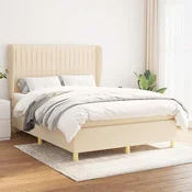 Greatstore Box spring postelja z vzmetnico krem 140x200 cm blago