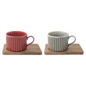 2-piece porcelain mug set, with wooden saucers, 250ml, Take a Break,
