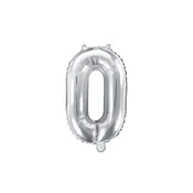 PartyDeco Folija balon številka 0 srebrn 35 cm