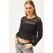 Olalook Womens Black Bottom Diamond Patterned Seasonal Knitwear Blouse