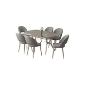 Hanah Home trpezarijski set Jita, sto i 6 stolica, antracit ploca Irony, hromirane noge, siva tkanina Babyface