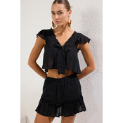 Trendyol Black Ruffle Blouse Skirt Set