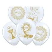Baloni z vzorcem COMMUNION WHITE MIX - 5 kosov.