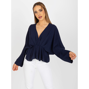 One-size dark blue blouse with wide Raquel sleeves