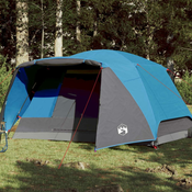 Greatstore Šotor za kampiranje za 4 osebe moder 350x280x155 cm 190T taft