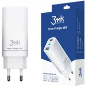 Stenski 65W polnilec 3mk Hyper 2x USB-C, 1x USB-A, GaN tehnologija, Quick Charge - white