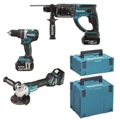 Makita DLX3093TJ Baterijski komplet 3 x DGA513Z+DHR202Z+DHP484Z 5,0 Ah baterije in hitro polnilec