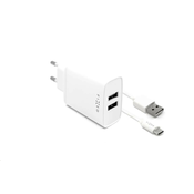 Fiksni mrežni punjač, USB-C konektor + 2x USB-A, USB-C kabel -> USB-C dužina 1 m, 15 W, bijeli